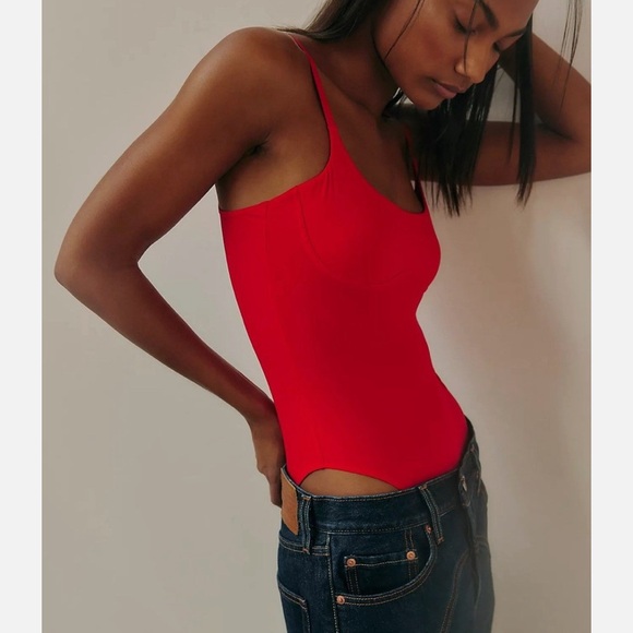 Free People Intimately Bodysuit Red Ribbed One-Piece Layer Women’s Size M NWOT - Picture 4 of 13